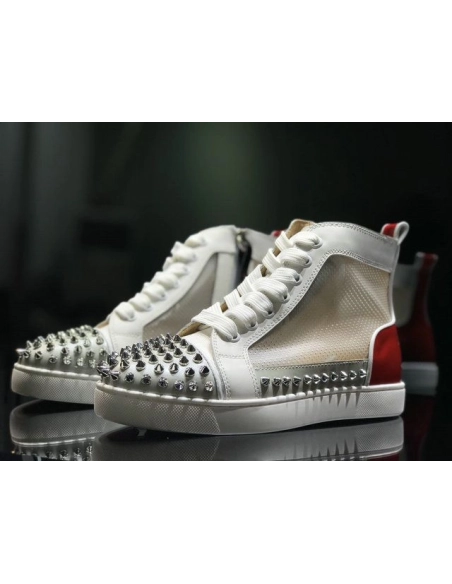 Fake Christian Louboutin Sosoxy Spikes High-Top Sneakers Mesh and Leather Multicolor
