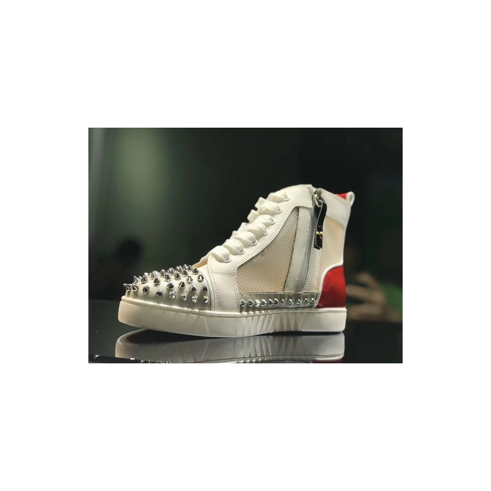 Fake Christian Louboutin Sosoxy Spikes High-Top Sneakers Mesh and Leather Multicolor