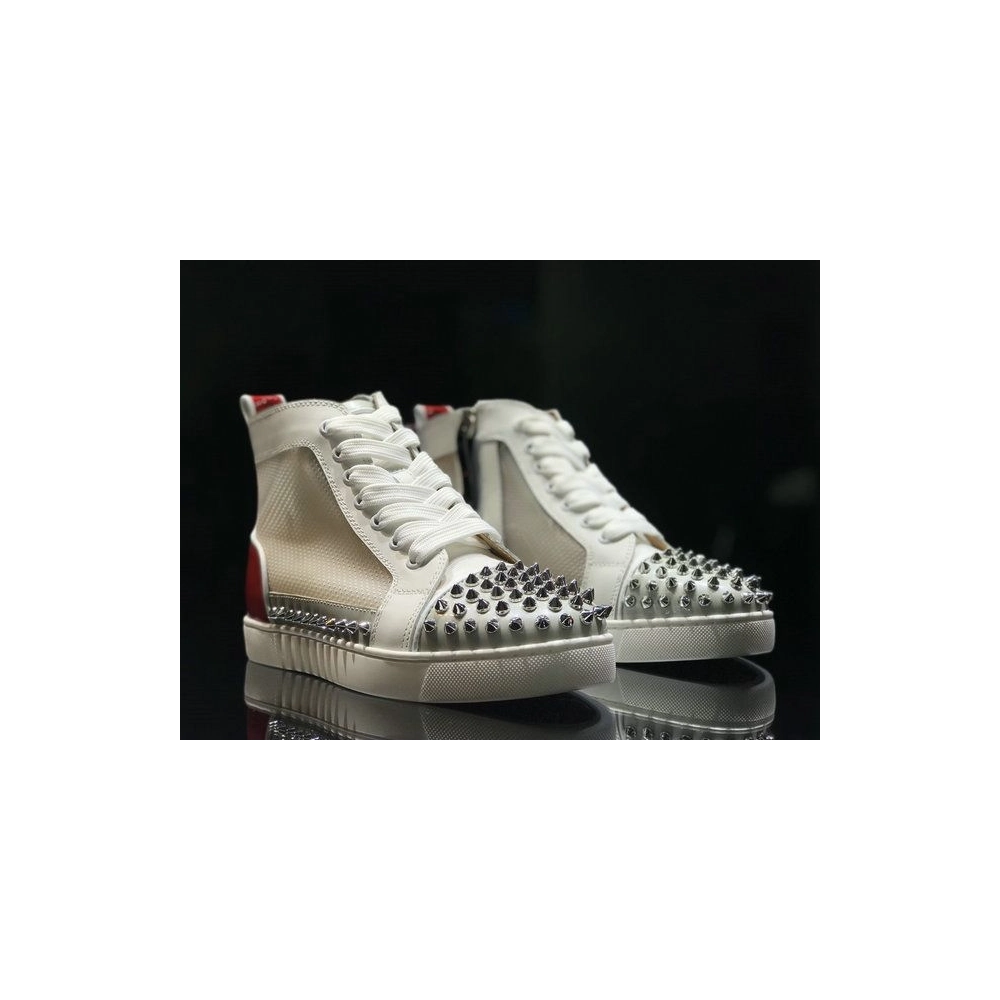 Fake Christian Louboutin Sosoxy Spikes High-Top Sneakers Mesh and Leather Multicolor