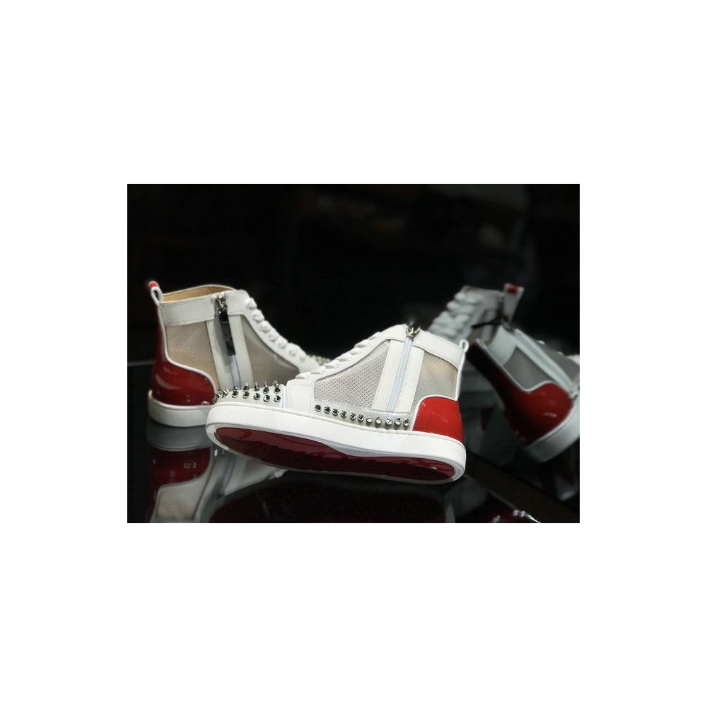 Fake Christian Louboutin Sosoxy Spikes High-Top Sneakers Mesh and Leather Multicolor