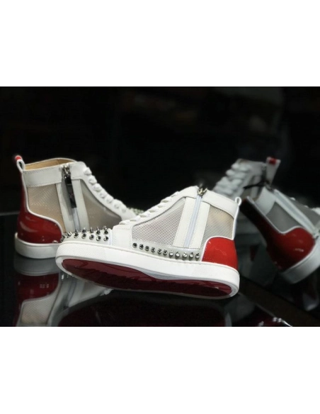 Fake Christian Louboutin Sosoxy Spikes High-Top Sneakers Mesh and Leather Multicolor