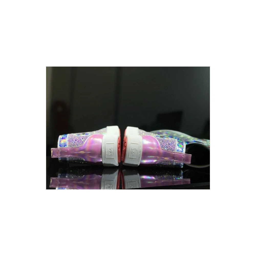 Cheap Christian Louboutin Louis Flat High-Top Men Sneakers Crystals Embellished Iridescent Leather Pink
