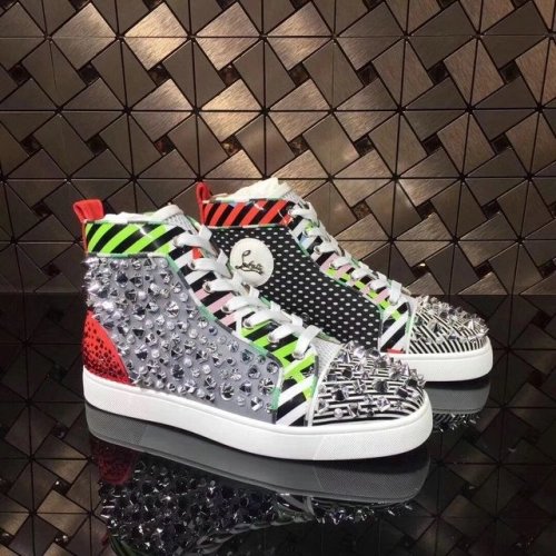 Knockoff Christian Louboutin Rockstud Spike High-Top Sneakers Leather Multicolor
