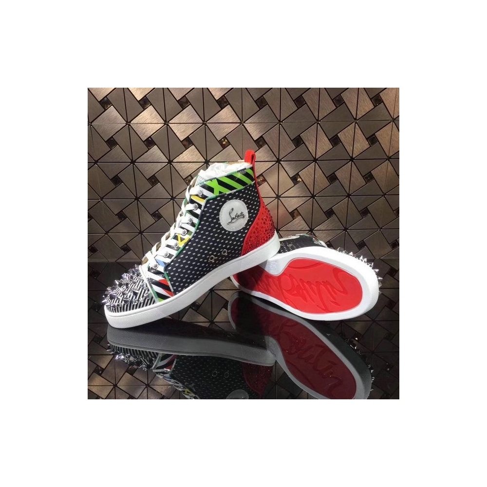 Knockoff Christian Louboutin Rockstud Spike High-Top Sneakers Leather Multicolor