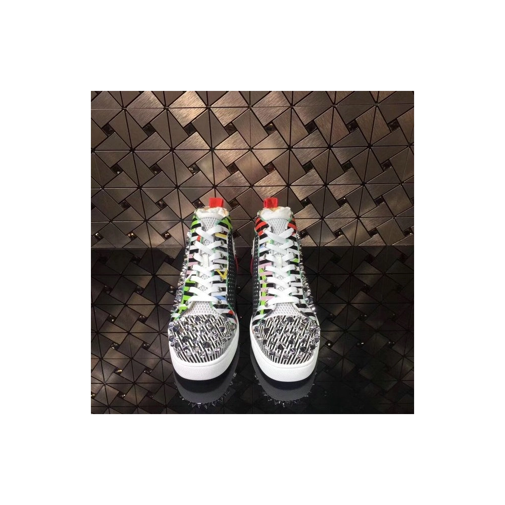 Knockoff Christian Louboutin Rockstud Spike High-Top Sneakers Leather Multicolor