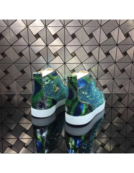 Christian Louboutin Louis Strass High-Top Sneakers Python Leather Blue Green Outlet Sale