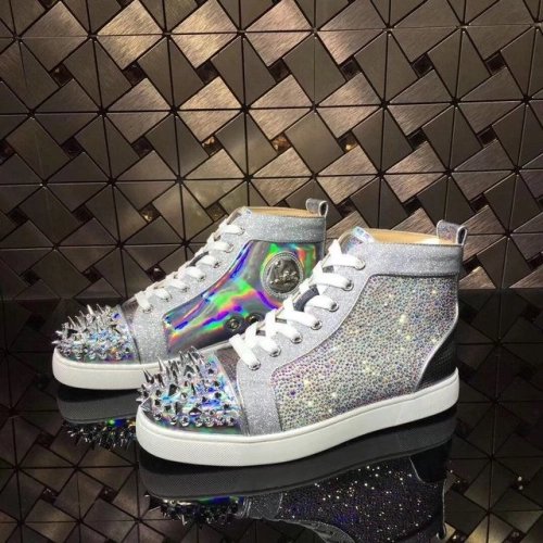 Cheap Christian Louboutin Louis Strass Pik Pik Version High-top Sneakers Iridescence Leather
