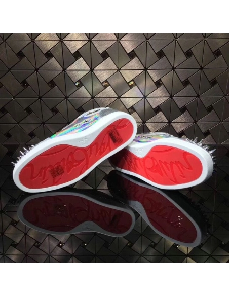 Cheap Christian Louboutin Louis Strass Pik Pik Version High-top Sneakers Iridescence Leather