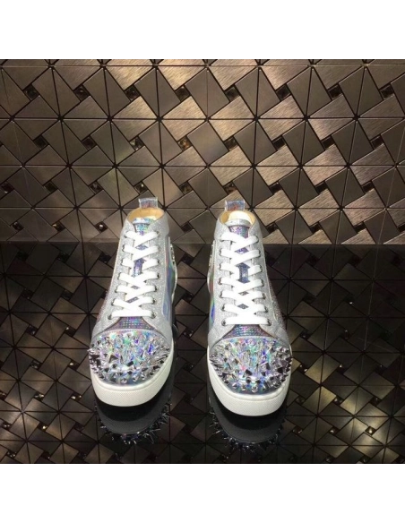 Cheap Christian Louboutin Louis Strass Pik Pik Version High-top Sneakers Iridescence Leather