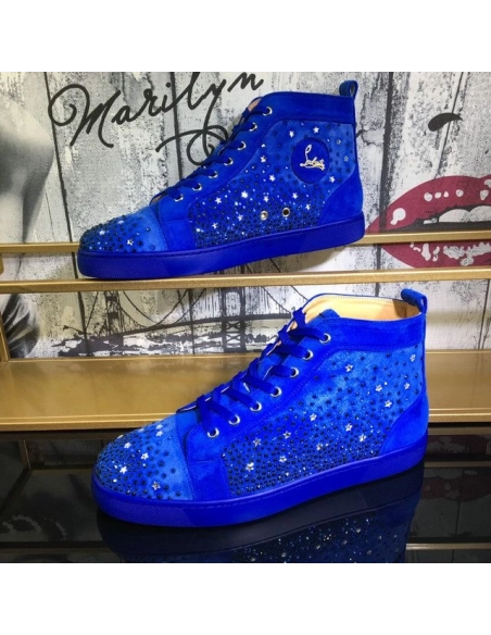 Fake Christian Louboutin Galaxtitude High-top Sneakers Suede Blue, Knockoff CL Shoes