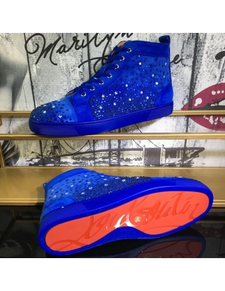 Fake Christian Louboutin Galaxtitude High-top Sneakers Suede Blue, Knockoff CL Shoes