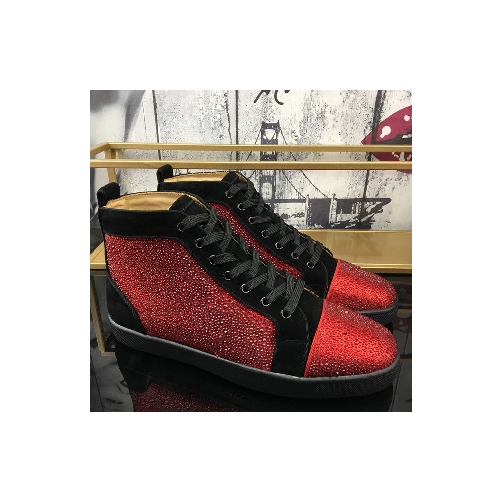 Christian Louboutin Louis Strass Orlato Flat Sneakers Suede Black Red Outlet Sale