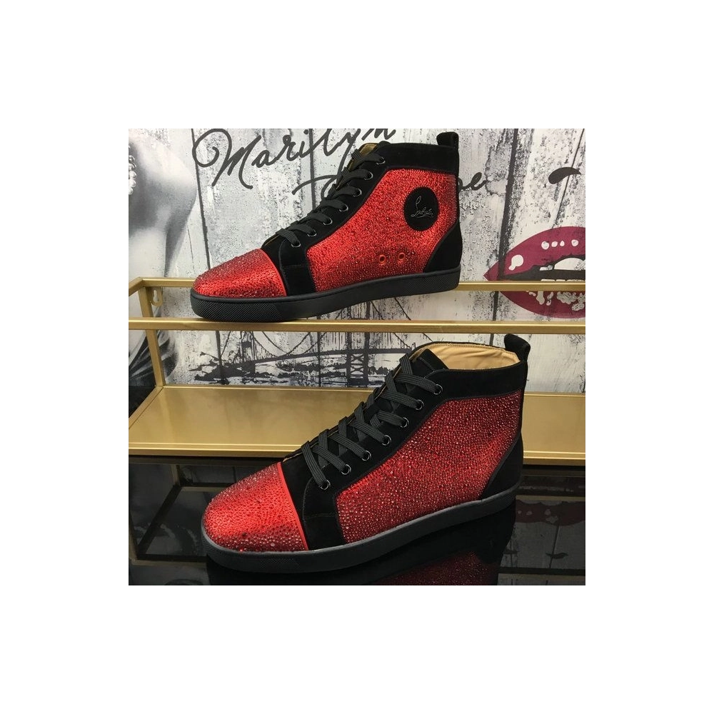 Christian Louboutin Louis Strass Orlato Flat Sneakers Suede Black Red Outlet Sale