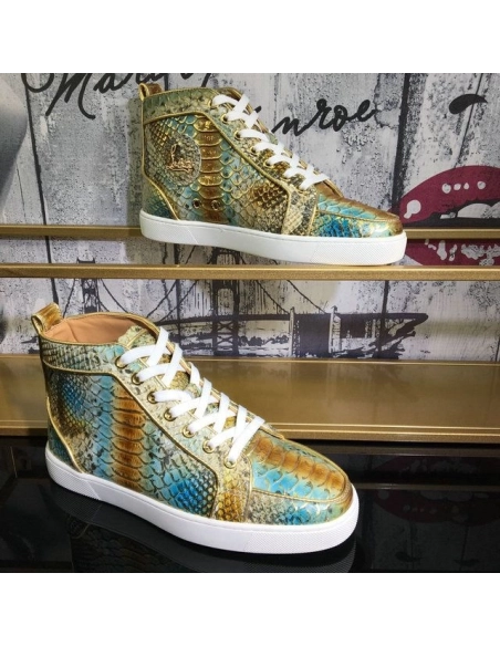 Discount Christian Louboutin Rantus Orlato High-Top Men Sneakers Metallic Python Leather Sale Online