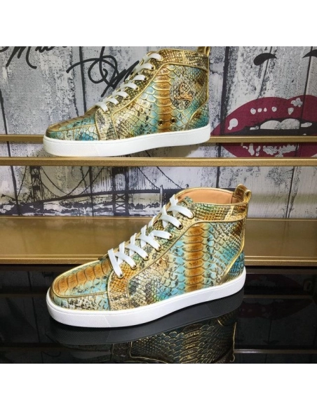 Discount Christian Louboutin Rantus Orlato High-Top Men Sneakers Metallic Python Leather Sale Online
