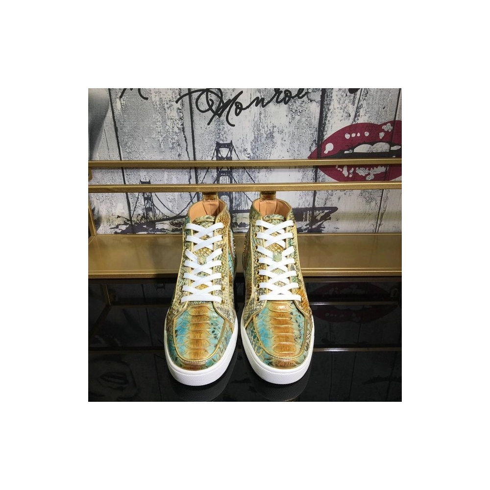 Discount Christian Louboutin Rantus Orlato High-Top Men Sneakers Metallic Python Leather Sale Online