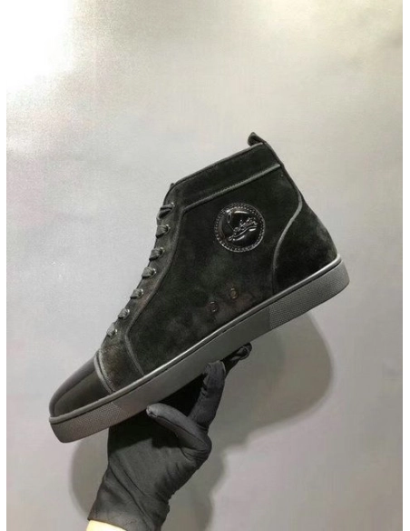 Christian Louboutin Louis Strass Flat High-top Sneakers Suede and Patent Leather Black Outlet Sale