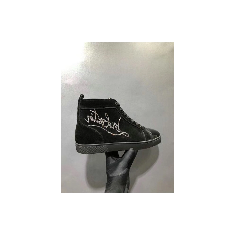 Christian Louboutin Louis Strass Flat High-top Sneakers Suede and Patent Leather Black Outlet Sale