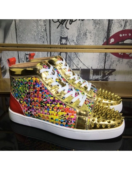 Cheap Christian Louboutin Lou Spike Orlato High-top Sneakers Leather Multicolor Sale Online