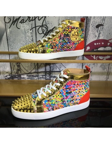 Cheap Christian Louboutin Lou Spike Orlato High-top Sneakers Leather Multicolor Sale Online