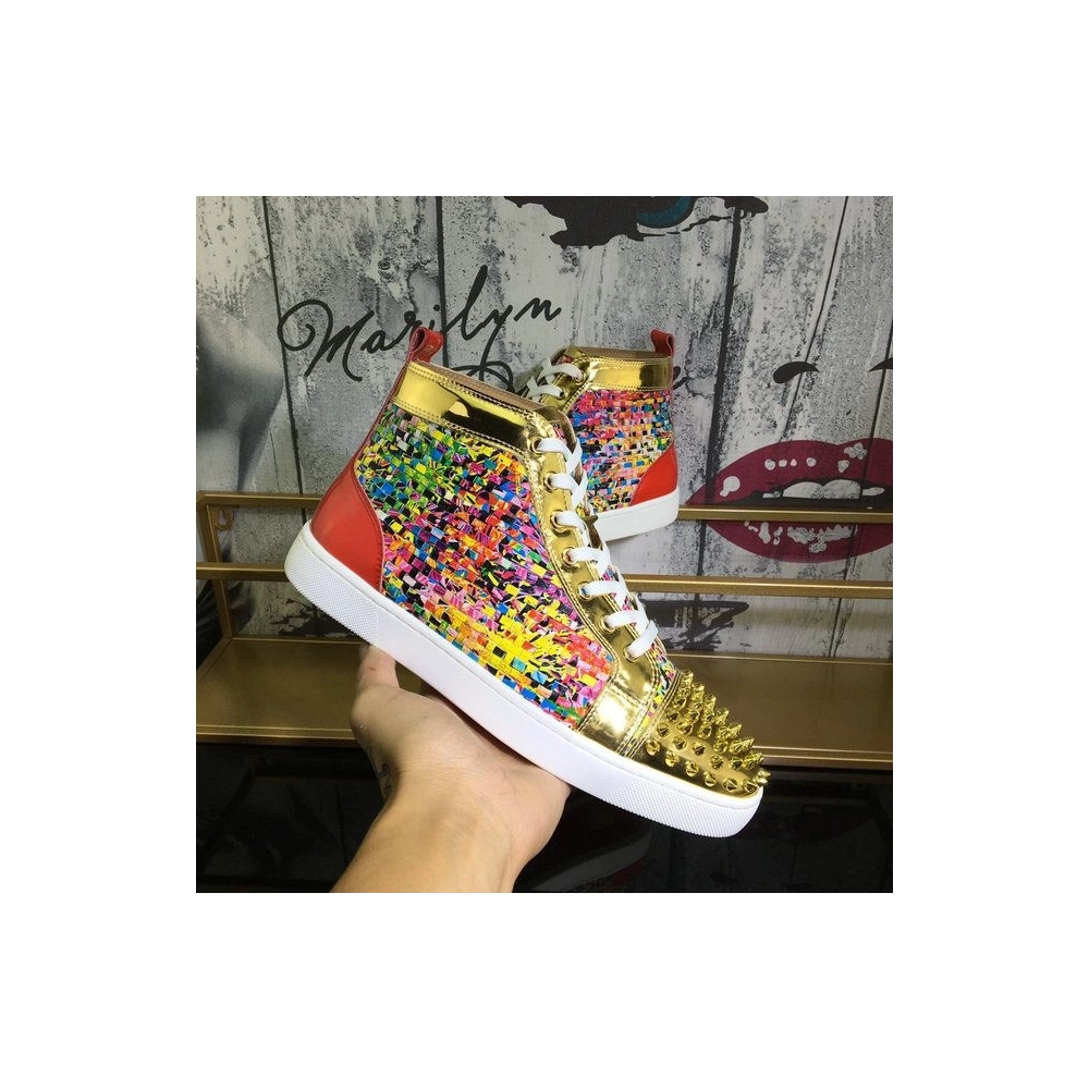 Cheap Christian Louboutin Lou Spike Orlato High-top Sneakers Leather Multicolor Sale Online