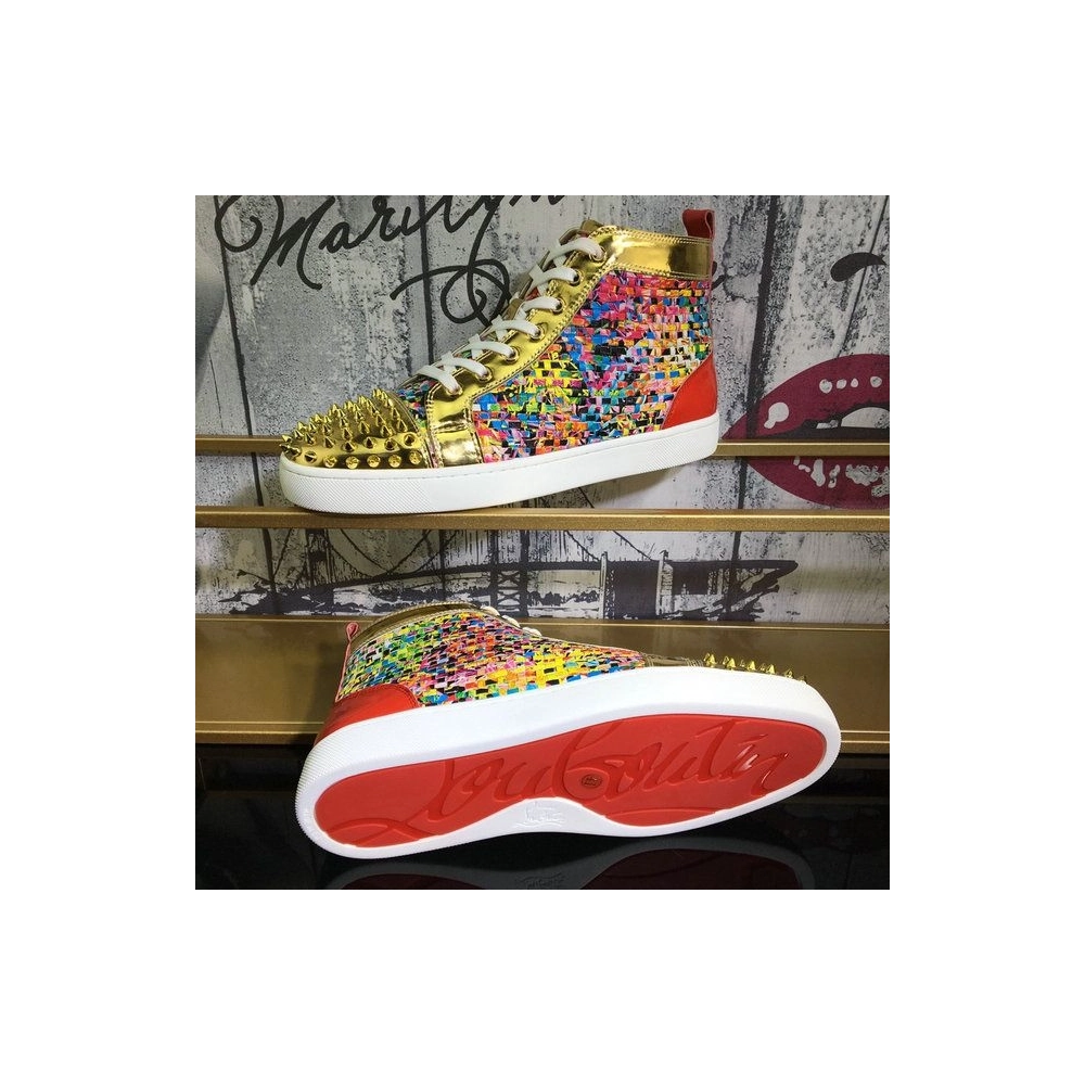 Cheap Christian Louboutin Lou Spike Orlato High-top Sneakers Leather Multicolor Sale Online