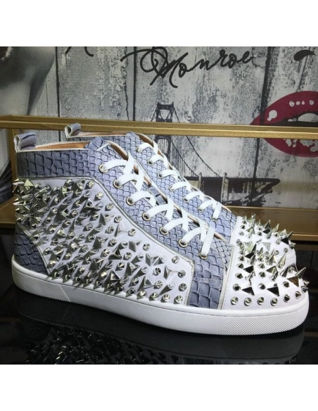 Replica Christian Louboutin Lou Pik Pik High-top Sneakers Leather And Python White Gray