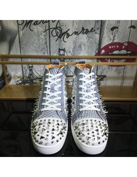 Replica Christian Louboutin Lou Pik Pik High-top Sneakers Leather And Python White Gray
