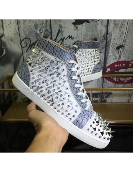 Replica Christian Louboutin Lou Pik Pik High-top Sneakers Leather And Python White Gray
