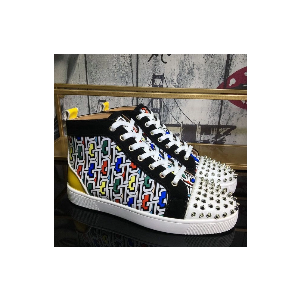 Cheap Christian Louboutin Lou Spike Orlato High-top Sneakers Cl Logo Calf and Suede Multi