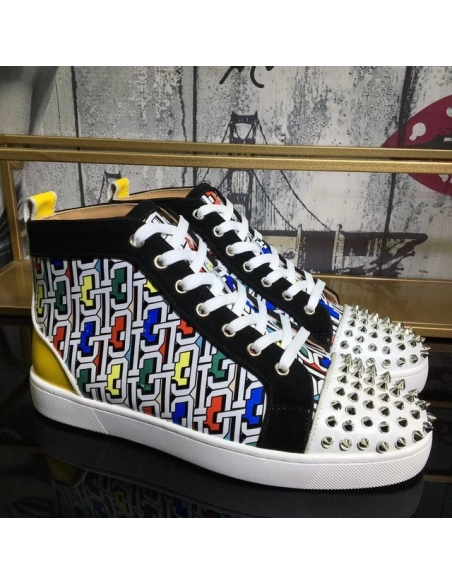 Cheap Christian Louboutin Lou Spike Orlato High-top Sneakers Cl Logo Calf and Suede Multi