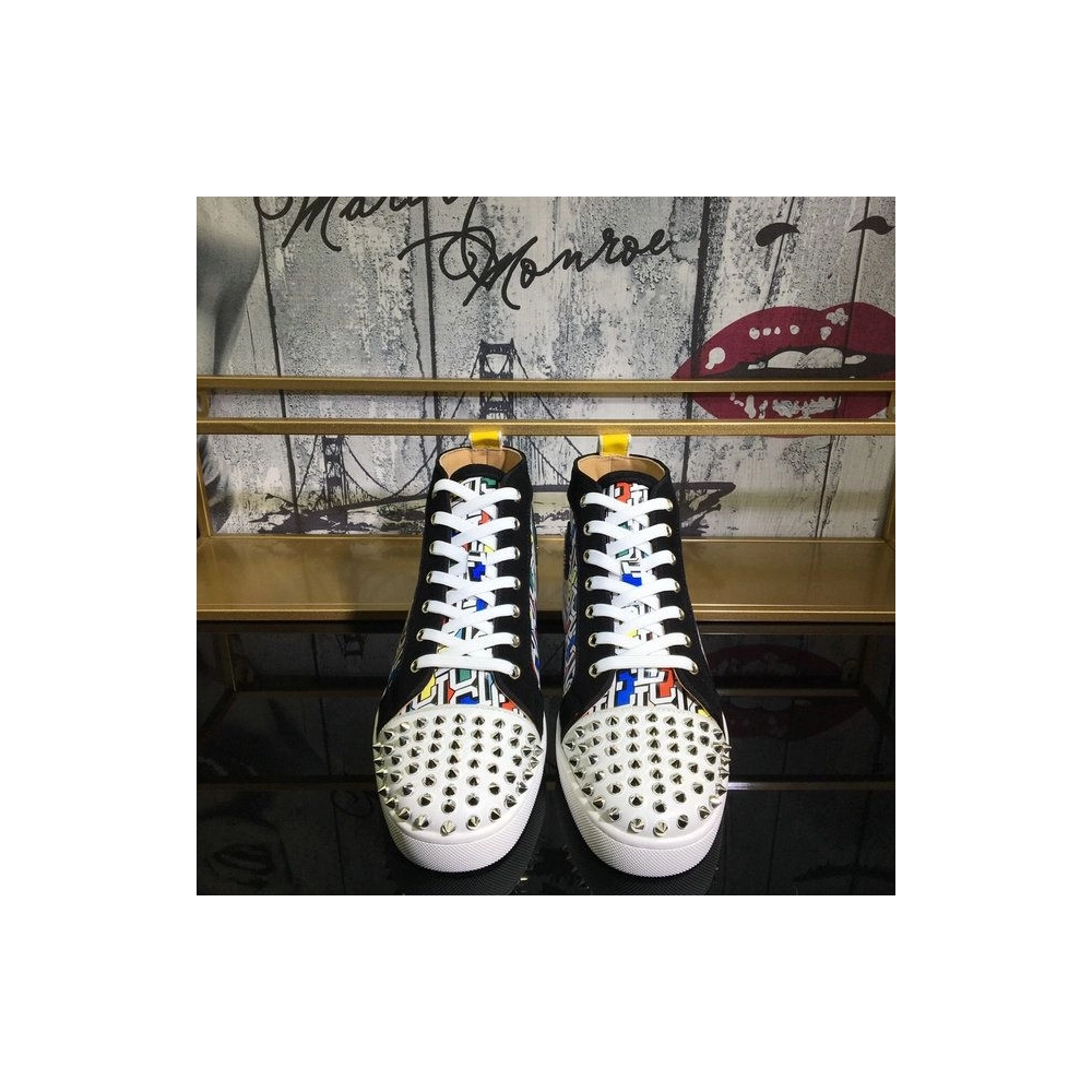 Cheap Christian Louboutin Lou Spike Orlato High-top Sneakers Cl Logo Calf and Suede Multi