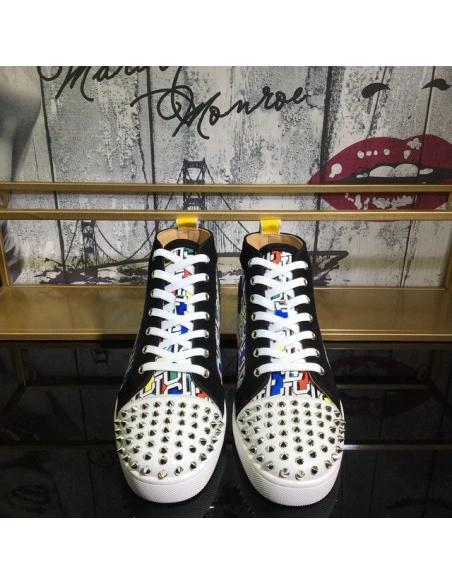 Cheap Christian Louboutin Lou Spike Orlato High-top Sneakers Cl Logo Calf and Suede Multi