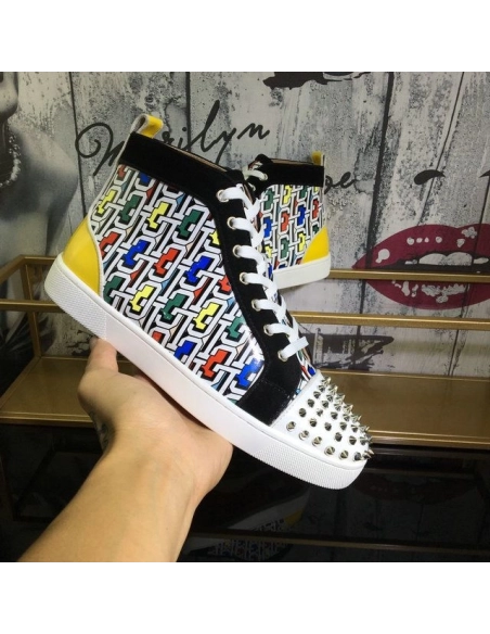 Cheap Christian Louboutin Lou Spike Orlato High-top Sneakers Cl Logo Calf and Suede Multi