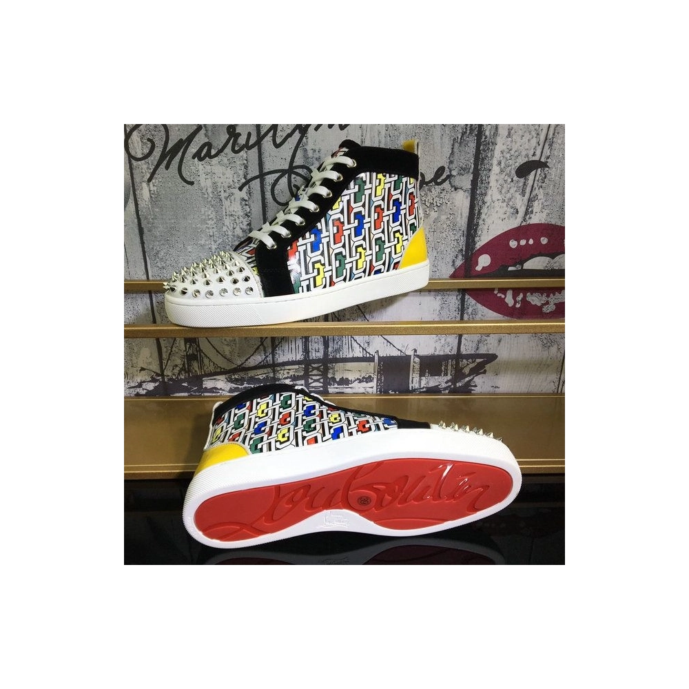 Cheap Christian Louboutin Lou Spike Orlato High-top Sneakers Cl Logo Calf and Suede Multi