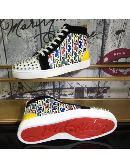 Cheap Christian Louboutin Lou Spike Orlato High-top Sneakers Cl Logo Calf and Suede Multi