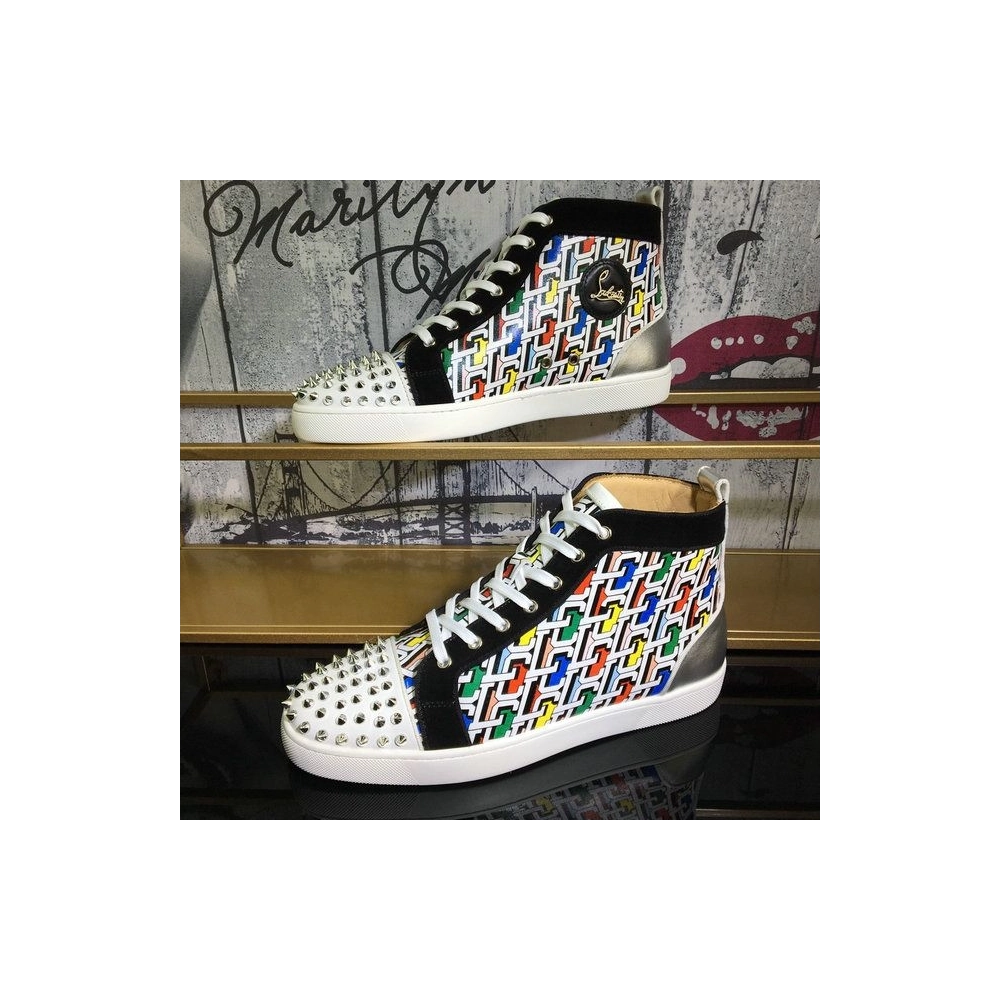 Cheap Christian Louboutin Lou Spike Orlato High-top Sneakers Cl Logo Multicolor on Sale