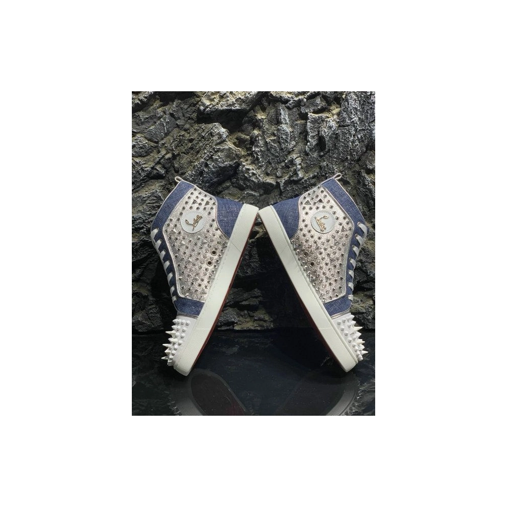 Knockoff Christian Louboutin Lou Pik Pik High-top Sneakers Denim and Strass Blue White