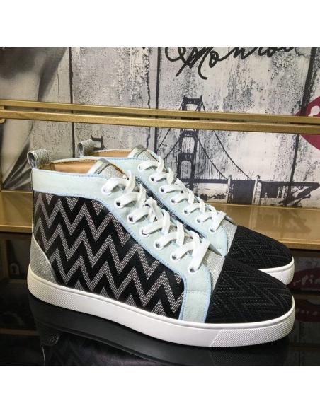 Knockoff Christian Louboutin Louis Orlato High-Top Sneakers Suede Jacquard Woven Multicolor