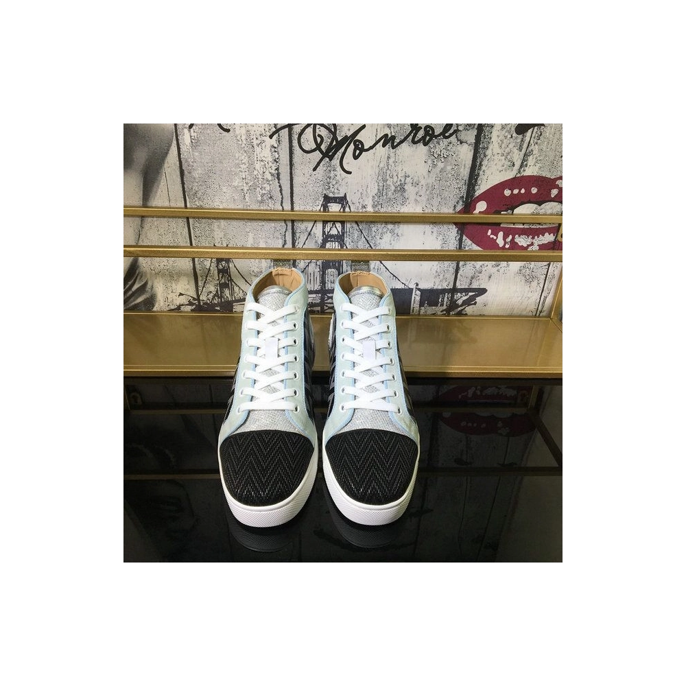 Knockoff Christian Louboutin Louis Orlato High-Top Sneakers Suede Jacquard Woven Multicolor