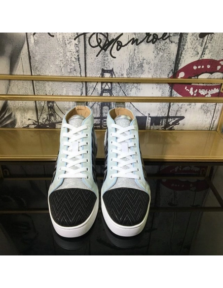 Knockoff Christian Louboutin Louis Orlato High-Top Sneakers Suede Jacquard Woven Multicolor