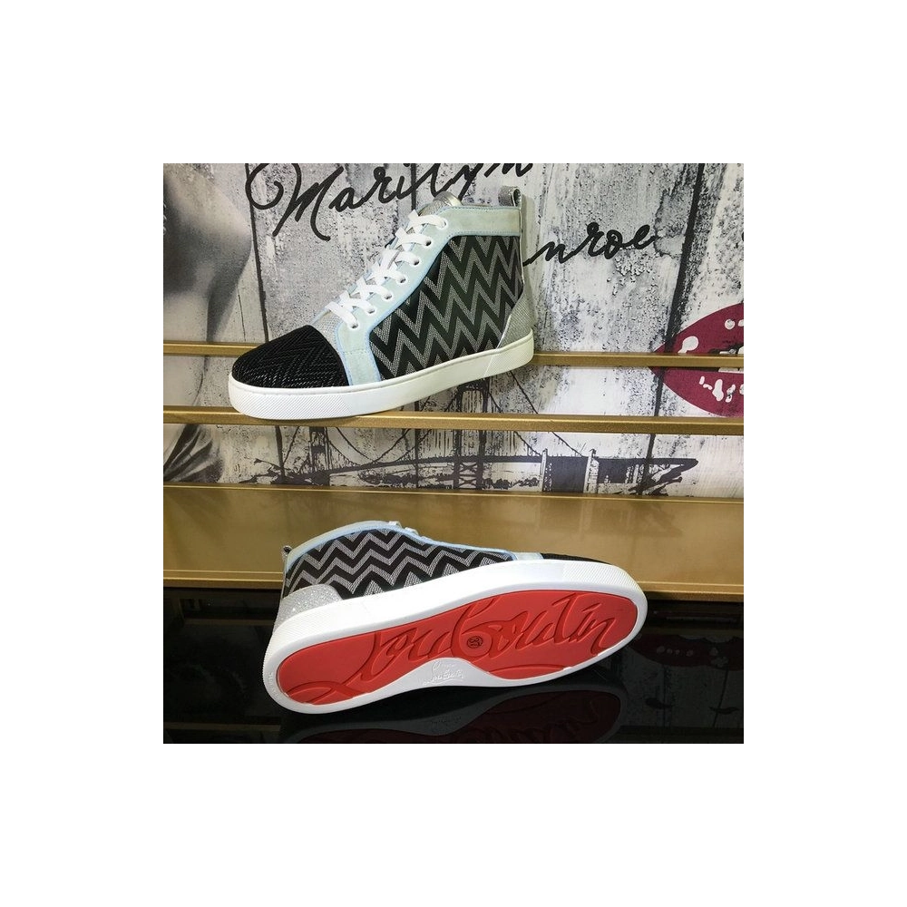 Knockoff Christian Louboutin Louis Orlato High-Top Sneakers Suede Jacquard Woven Multicolor