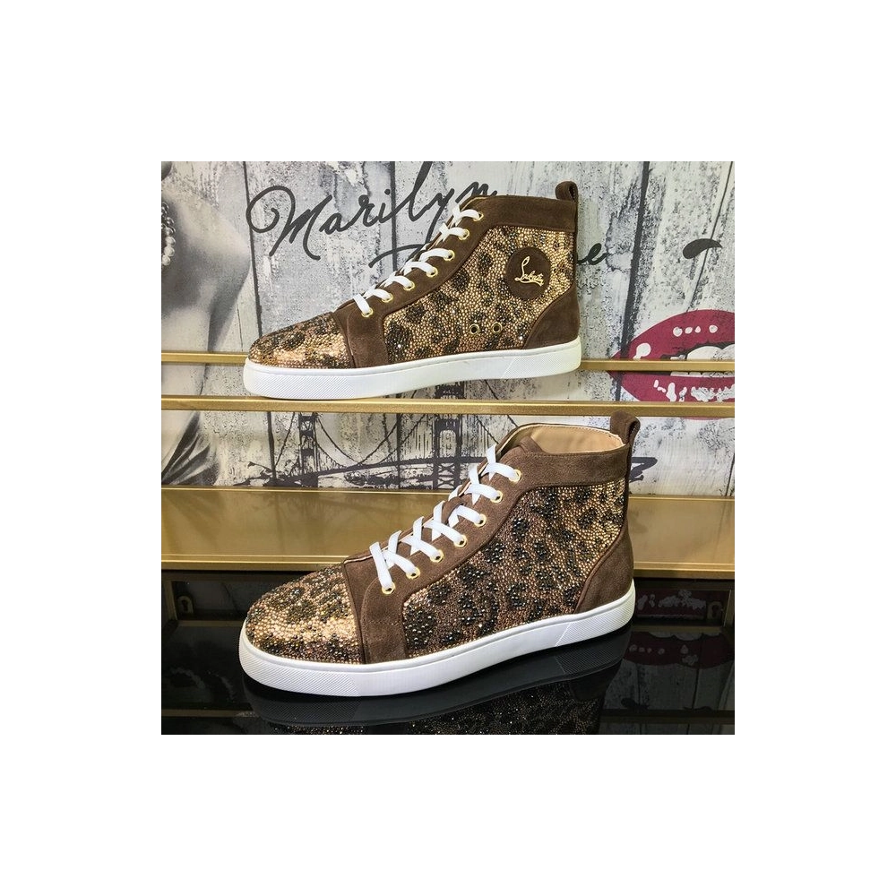 Cheap Christian Louboutin Louis Strass High-Top Sneakers Suede Leather Version Moka
