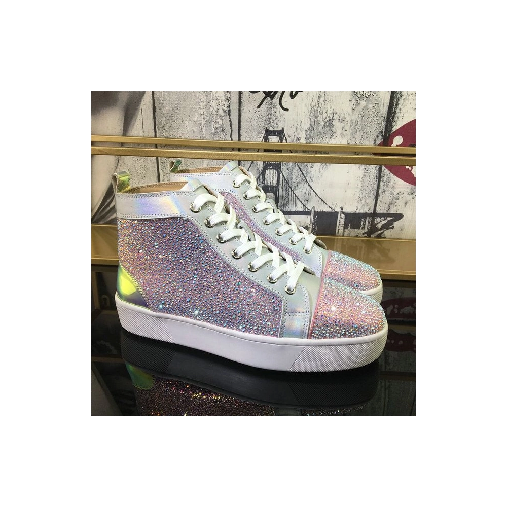 Cheap Christian Louboutin Louis Flat High-Top Sneakers Crystals Embellished Multicolor Sale Online