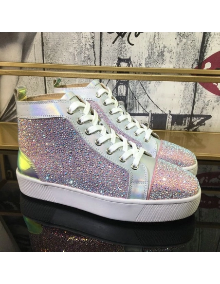 Cheap Christian Louboutin Louis Flat High-Top Sneakers Crystals Embellished Multicolor Sale Online