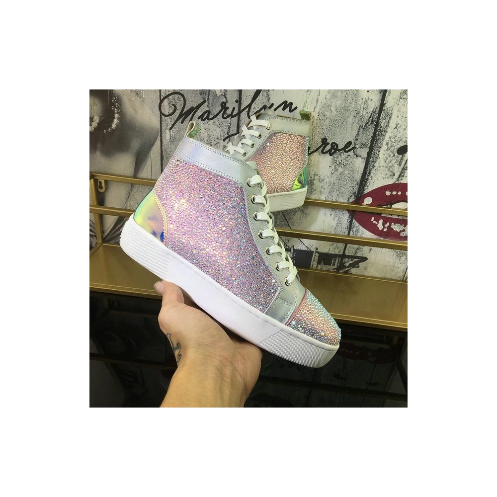 Cheap Christian Louboutin Louis Flat High-Top Sneakers Crystals Embellished Multicolor Sale Online