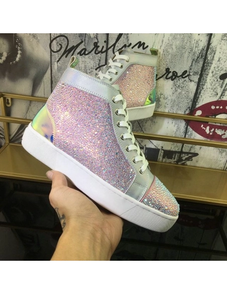 Cheap Christian Louboutin Louis Flat High-Top Sneakers Crystals Embellished Multicolor Sale Online