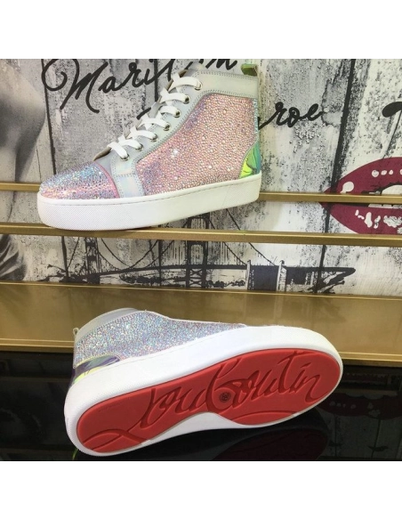 Cheap Christian Louboutin Louis Flat High-Top Sneakers Crystals Embellished Multicolor Sale Online