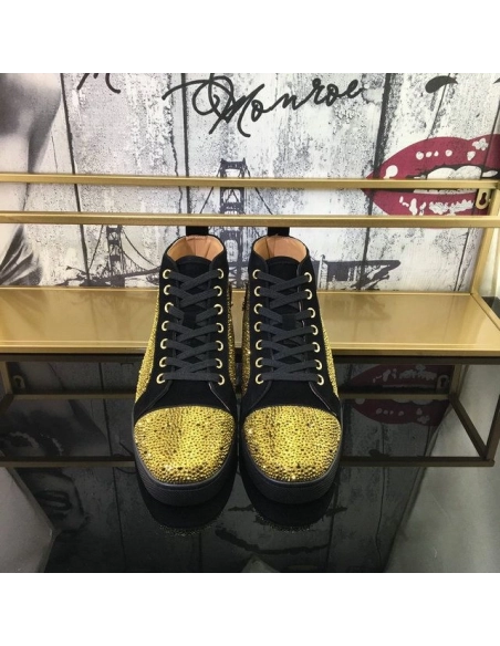Discount Christian Louboutin Louis Strass Sneakers Suede Calf And Strass Black Gold Outlet