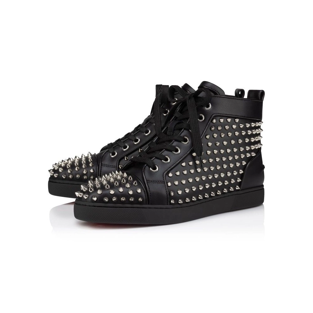 Fake Christian Louboutin Louis Night Spikes High-Top Sneakers Calf and Nappa Leather Black